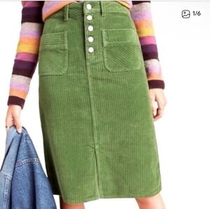 Antheologie Green Corduroy Button-Front Skirt Size 6